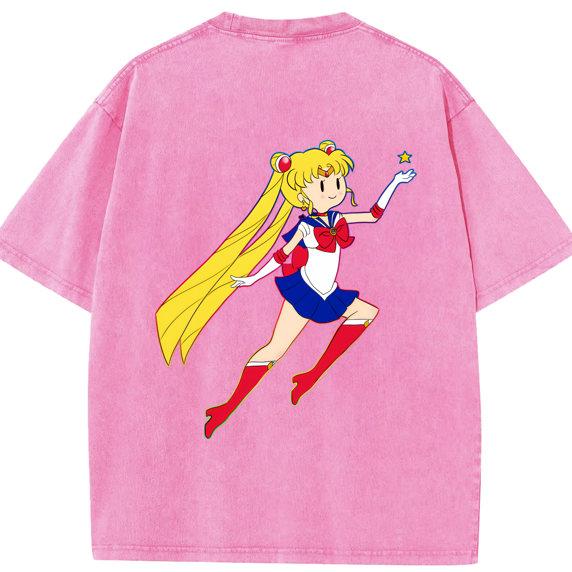 （画像用） 美少女戦士セーラームーン 月野 うさぎ つきの うさぎ Sailor Moon Tsukino Usagi 綿100% ヴィンテージ風 半袖Tシャツ（背面プリント）